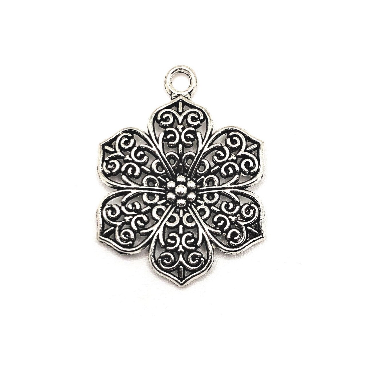 4, 20 or 50 Pieces: Silver Orante Flower Pendant Charms